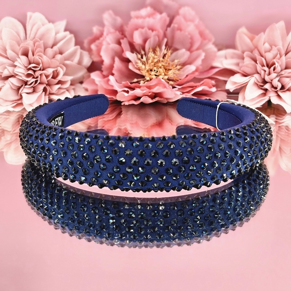 J. Crew Headband Blue Dark Evening Rhinestone Studded Headband Formal Holiday - Picture 3 of 5